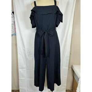Essue Elegant Off Shoulder Strap Marine Tie Waist Blue Jumpsuit Women’s Size L
